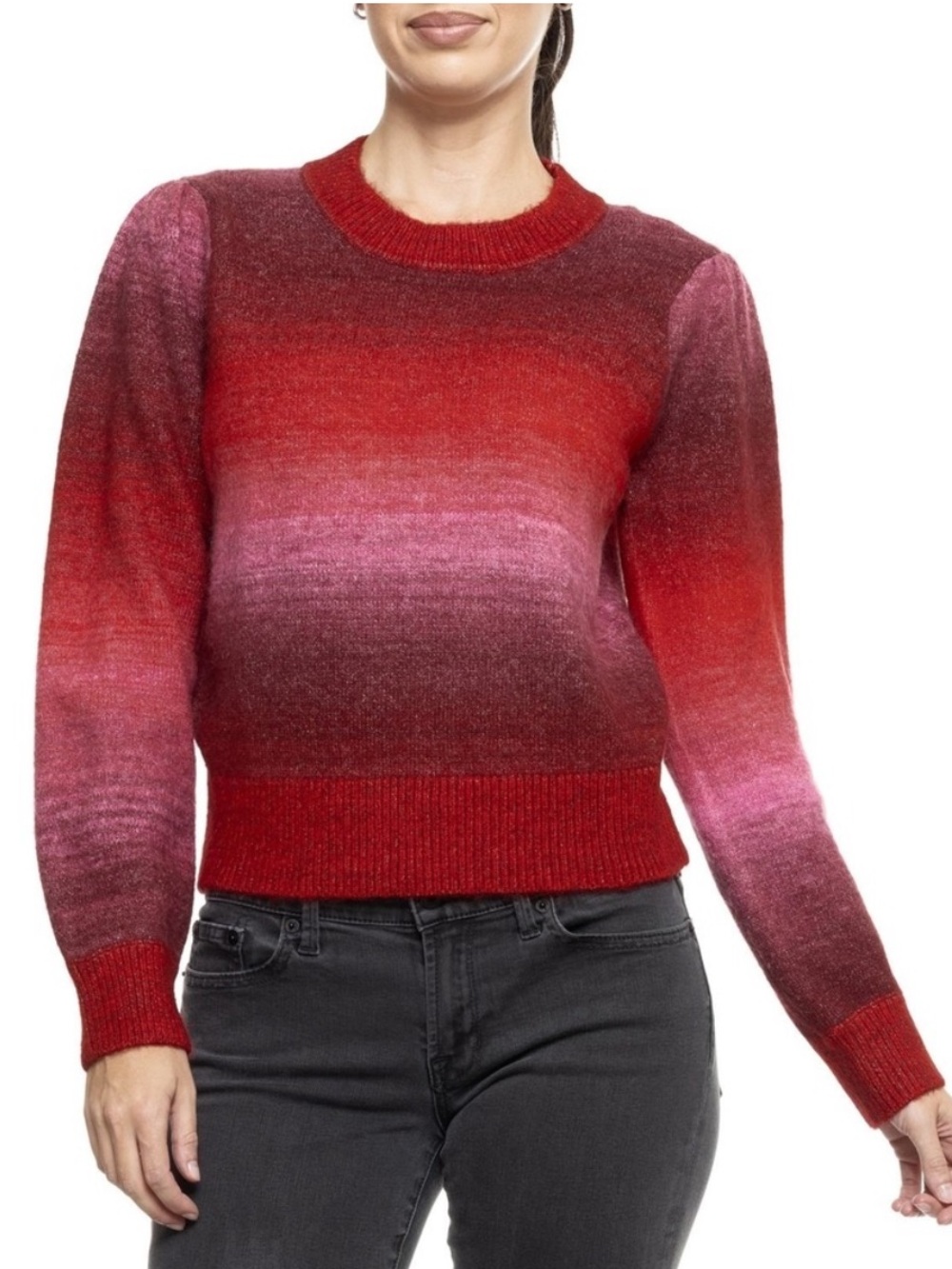 NWT Marine Layer Ayla Ombré Stripe Puff Sleeve Sweater Red Alpaca
